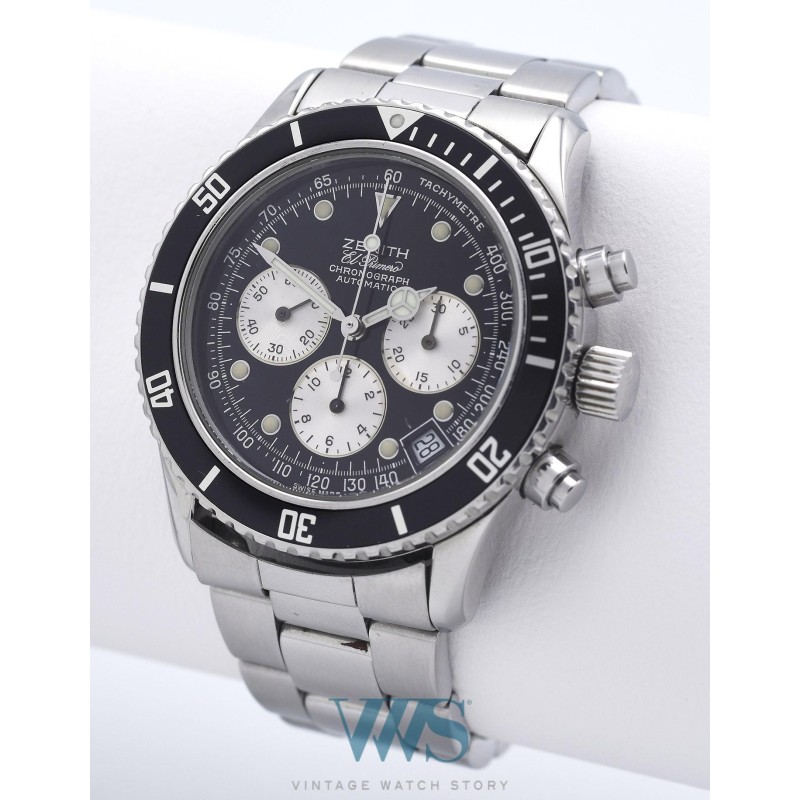 ZENITH (Chronographe Deluca / El Primero - Version Poussoirs Canon de fusil / Black / ref. 02-1320-400), vers 1994