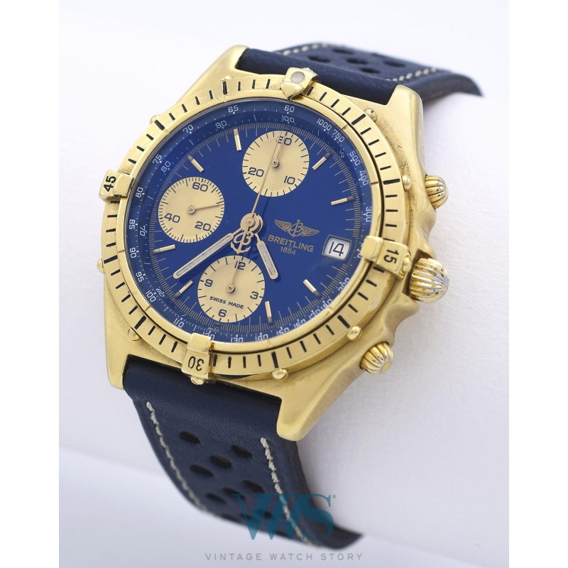 BREITLING (Chronographe Chronomat Or Jaune - Blue & Gold / ref. 87950), vers 1995