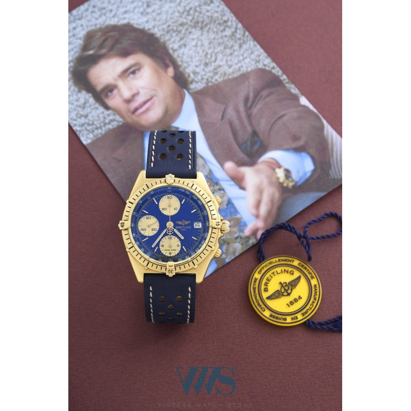 BREITLING (Chronographe Chronomat Or Jaune - Blue & Gold / ref. 87950), vers 1995