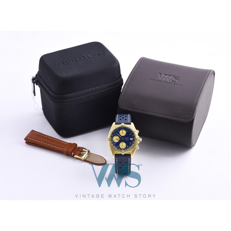 BREITLING (Chronographe Chronomat Or Jaune - Blue & Gold / ref. 87950), vers 1995