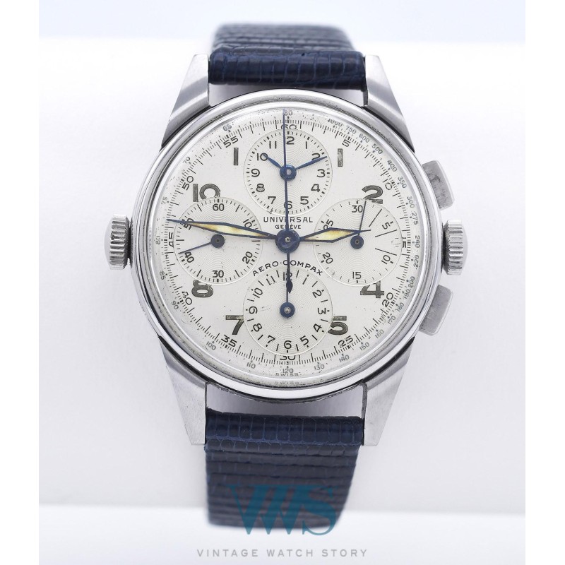 UNIVERSAL GENEVE (Chronographe Aéro-Compax / Acier - Corne stylisée /