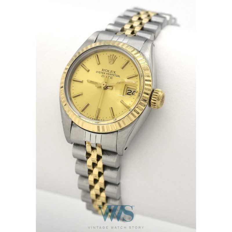 ROLEX (OYSTER PERPÉTUEL DATE / LADY OR & ACIER / ref. 6917 F), vers 1981