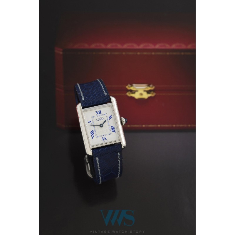 CARTIER (TANK LADY MUST BLUE / ARGENT - MONOGRAMME / ref. 2416), vers 1997