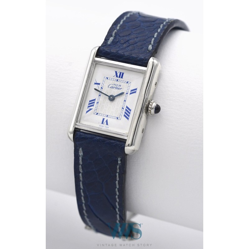 CARTIER (TANK LADY MUST BLUE / ARGENT - MONOGRAMME / ref. 2416), vers 1997