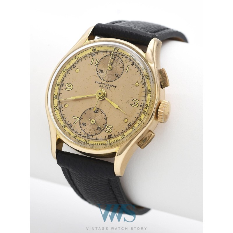 CHRONOGRAPHE SUISSE (Chronographe Bi-Compax luxe / Or rose numéroté), vers 1946