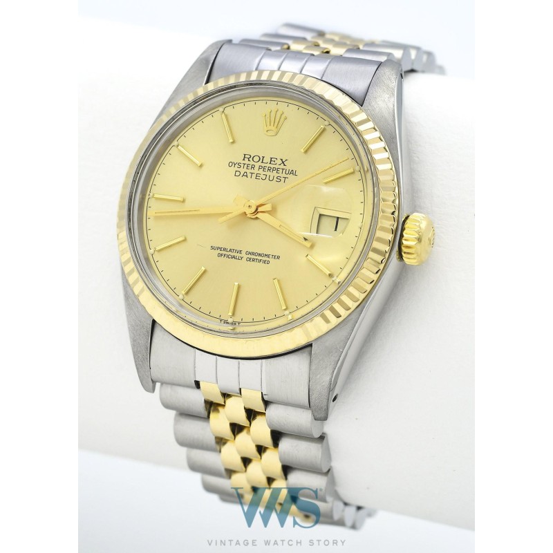 ROLEX (OYSTER PERPETUAL DATEJUST 36 / HOMME CHAMPAGNE OR & ACIER / ref. 16013F), vers 1978