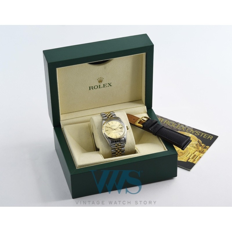ROLEX (OYSTER PERPETUAL DATEJUST 36 / HOMME CHAMPAGNE OR & ACIER / ref. 16013F), vers 1978