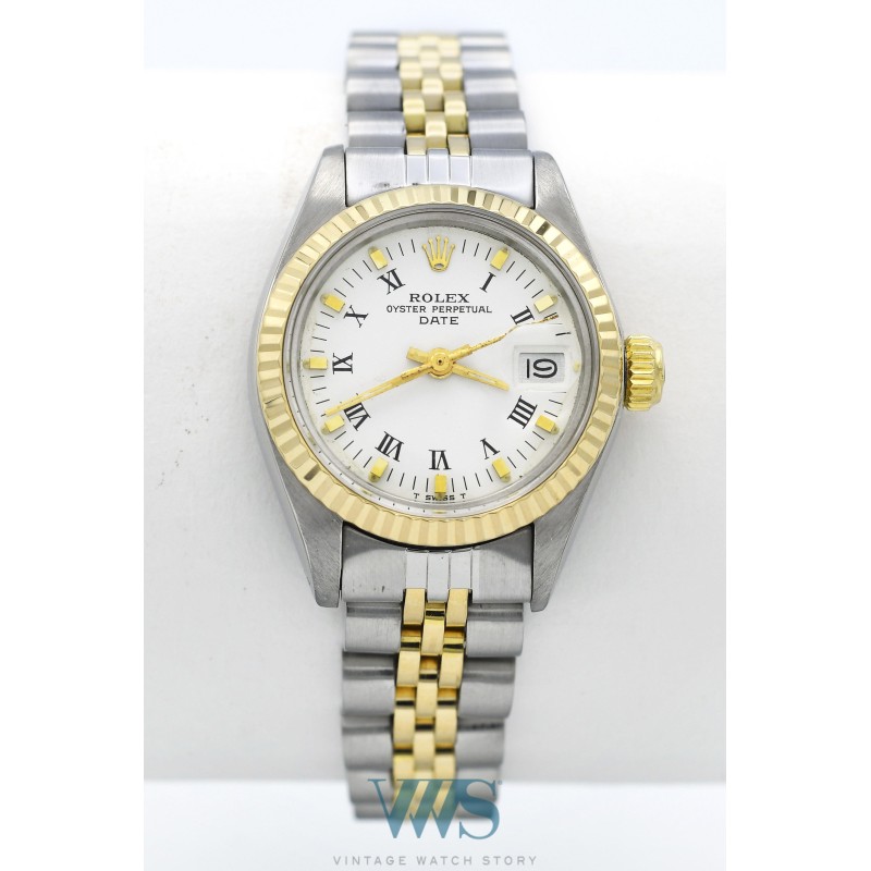 ROLEX (OYSTER PERPETUAL DATE / ROMAINE LADY OR - ACIER / ref. 6917F),