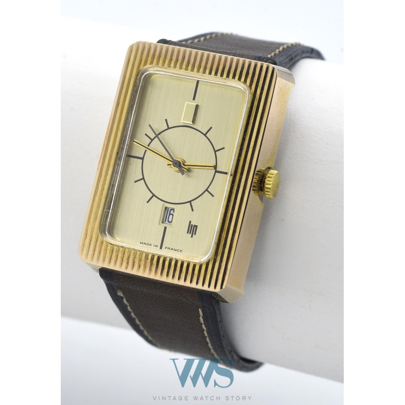 LIP (Rectangle panoramic / Chemin de Fer - Plaqué or / ref. 42966), vers 1974