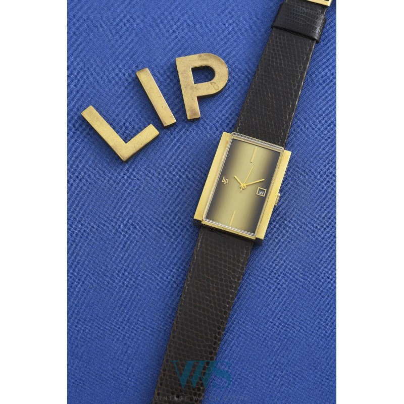 LIP (Rectangle panoramique / Cadran Fumato - Plaqué or / ref. 43639), vers 1973