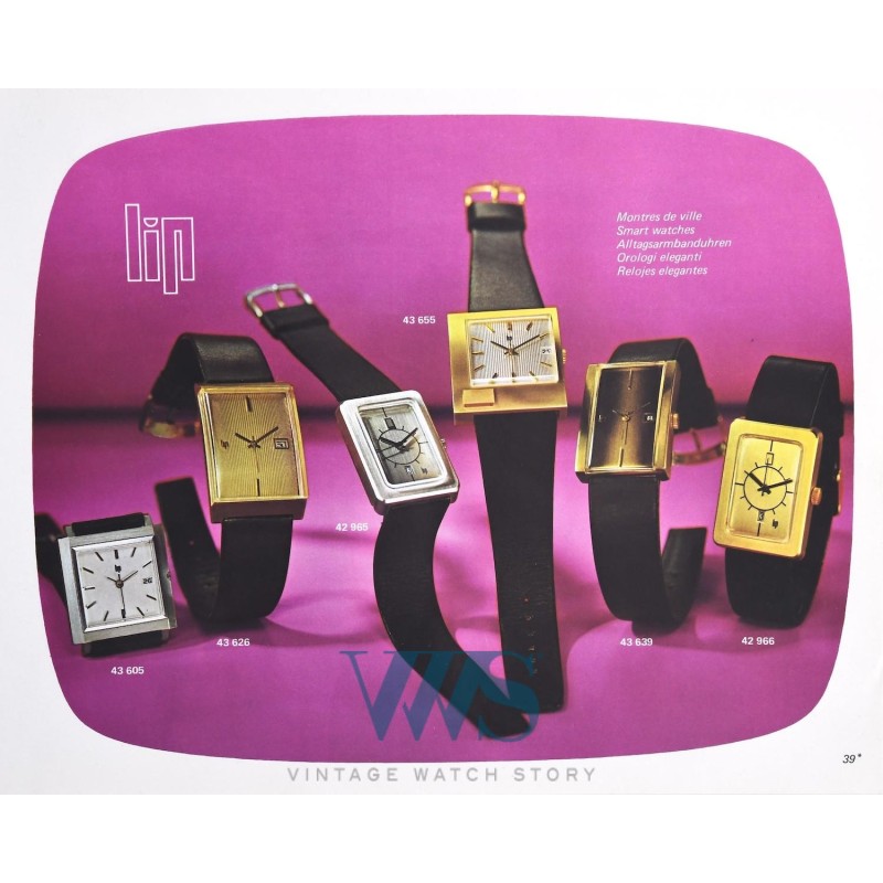 LIP (Rectangle panoramique / Cadran Fumato - Plaqué or / ref. 43639), vers 1973