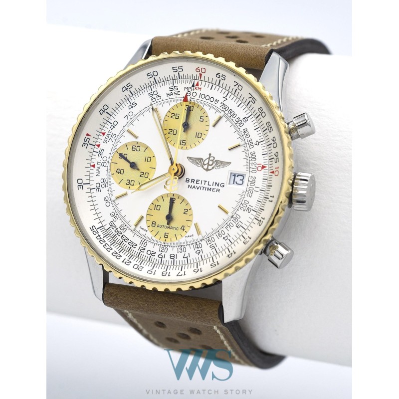 BREITLING (Chronographe Old Navitimer White - Or & Acier / ref. D13322), vers 2001