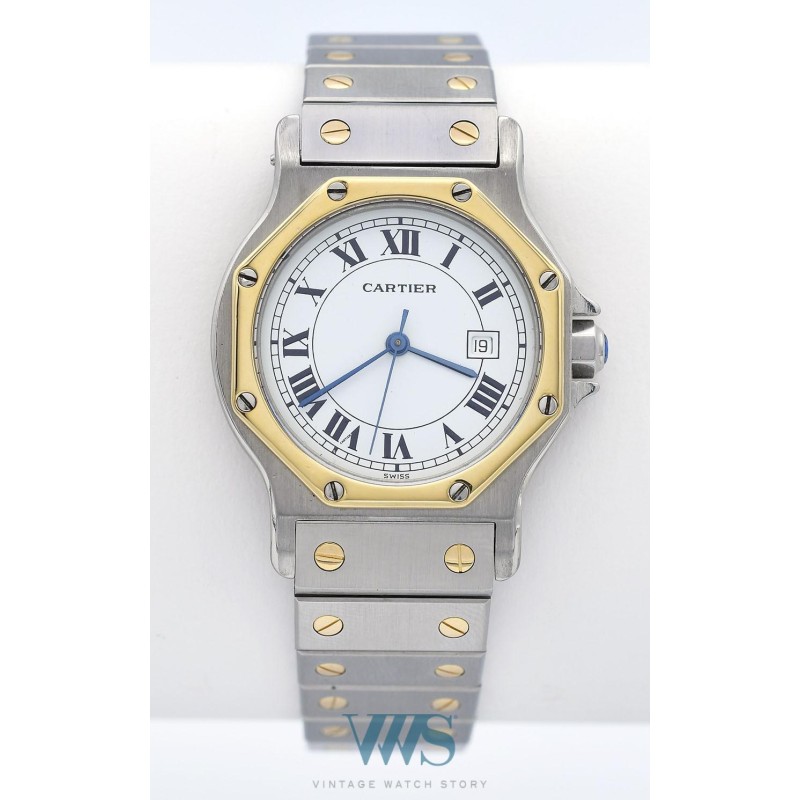 CARTIER (Santos Homme Ronde Octagon - Automatique  / Or & Acier / ref.