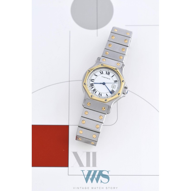 CARTIER (Santos Homme Ronde Octagon - Automatique  / Or & Acier / ref. 2966), vers 1990