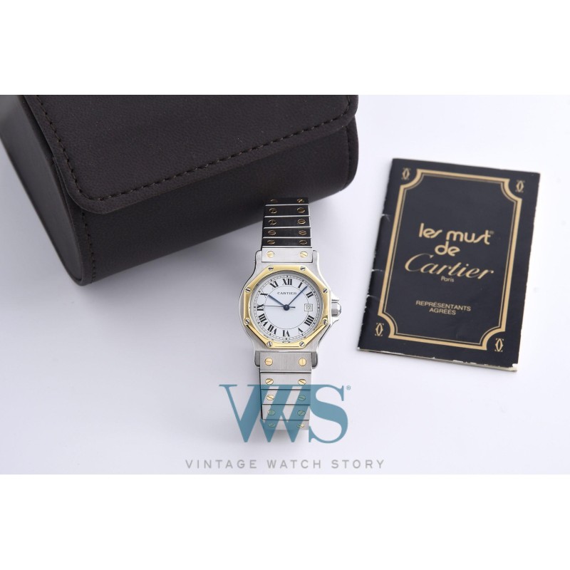 CARTIER (Santos Homme Ronde Octagon - Automatique  / Or & Acier / ref. 2966), vers 1990
