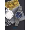 PRESTIGE WATCH INTERNATIONAL (Chronographe By Orfina Suisse, Gris "Logo only" - Cadran bleu / réf. 7183D), vers 1980