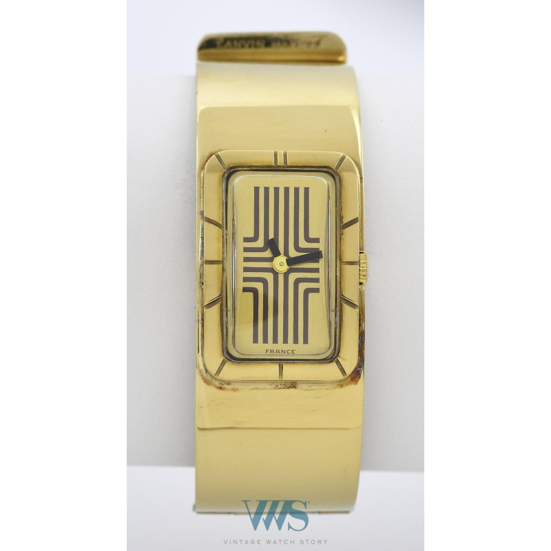 LANVIN (Bracelet de Force montre Rectangle / Plaqué or), vers 1975